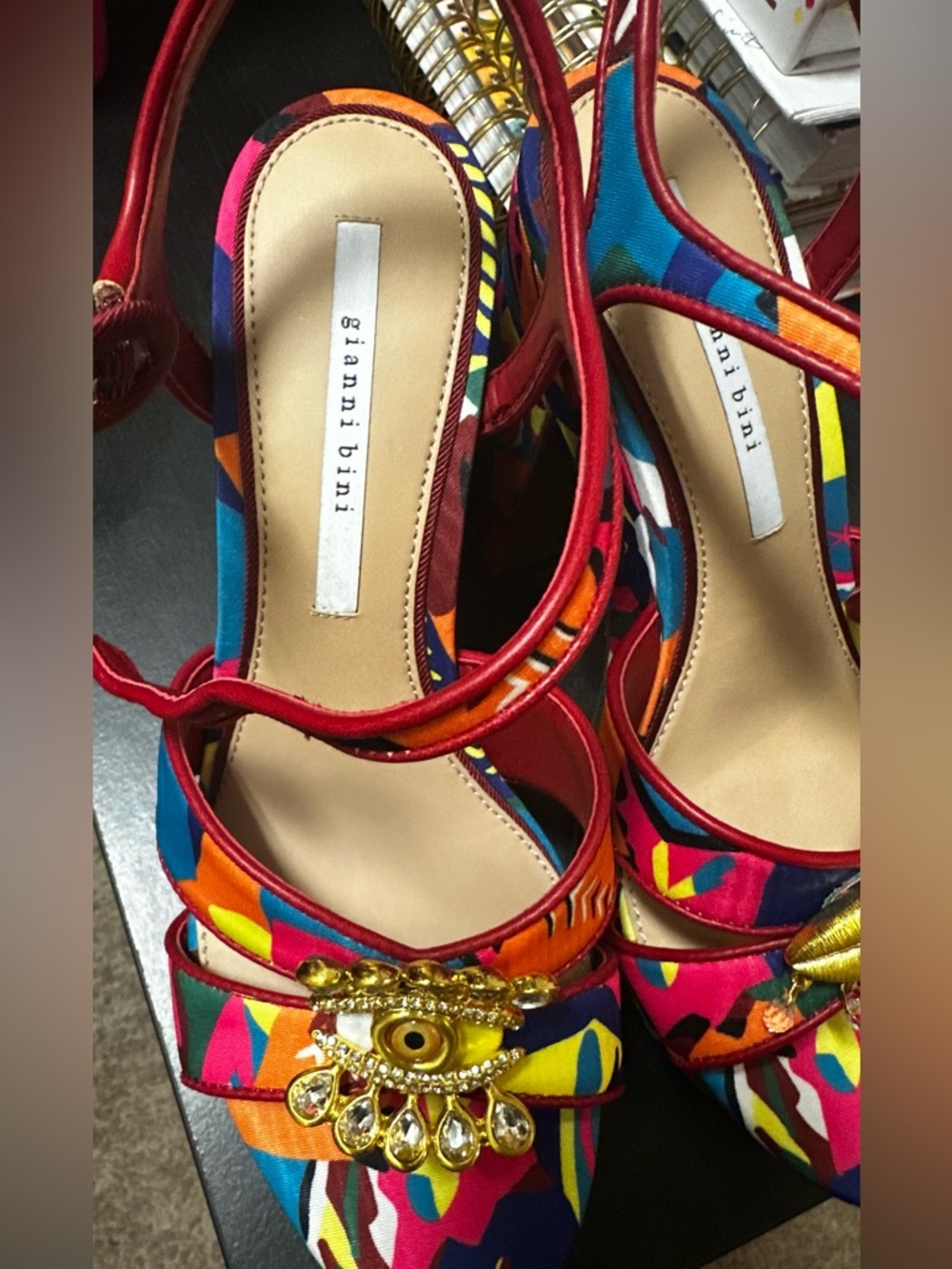 Gianni Bini Multicolor Printed Strappy Heels with Gold Accent - Picture 5 of 9